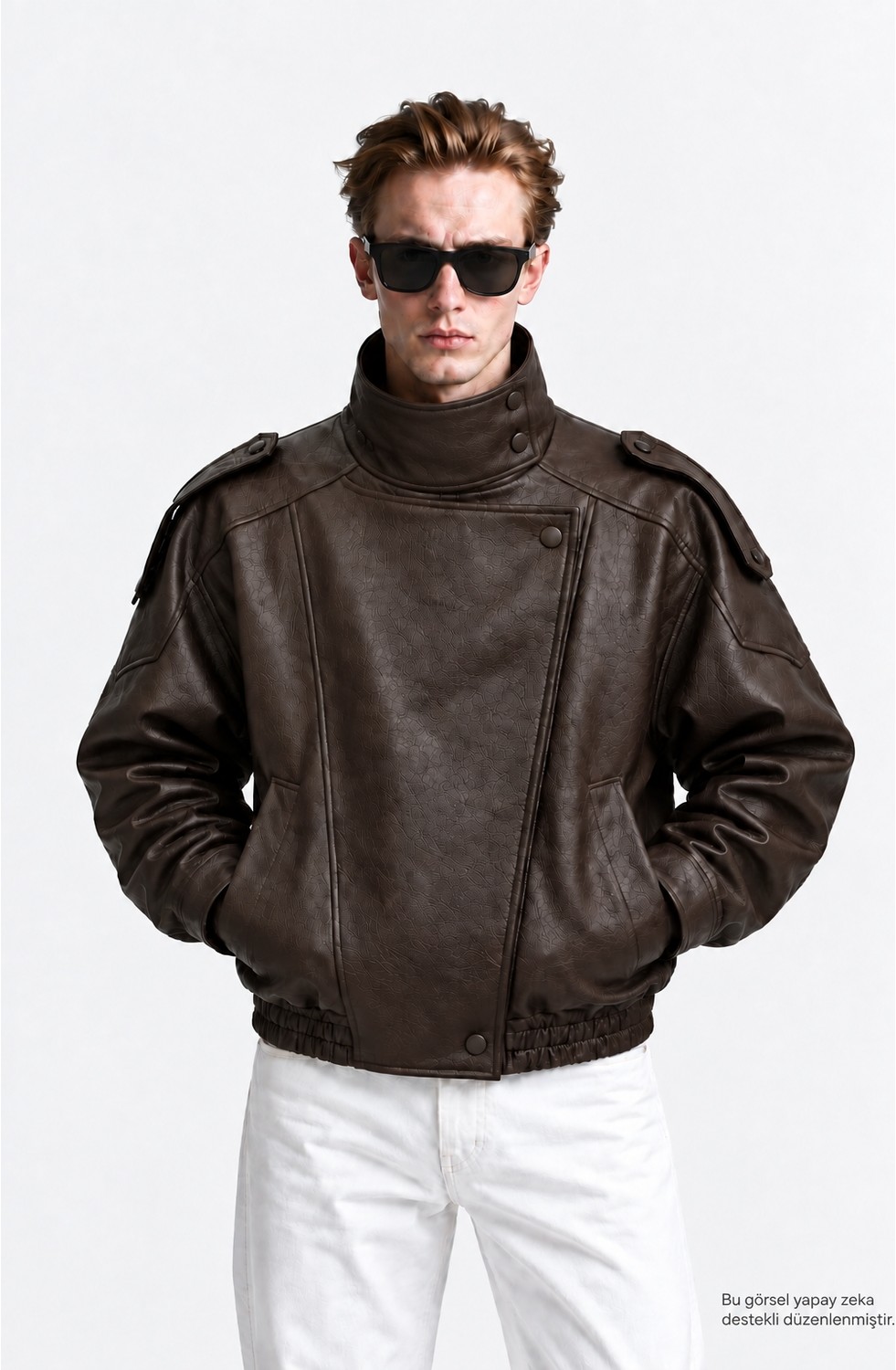 Layk Mayk Erkek Oversize Rahat Kalıp Siyah Suni Deri CEKET-002419 görsel 7