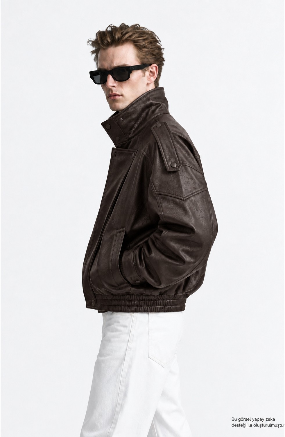 Layk Mayk Erkek Oversize Rahat Kalıp Siyah Suni Deri CEKET-002419 görsel 8