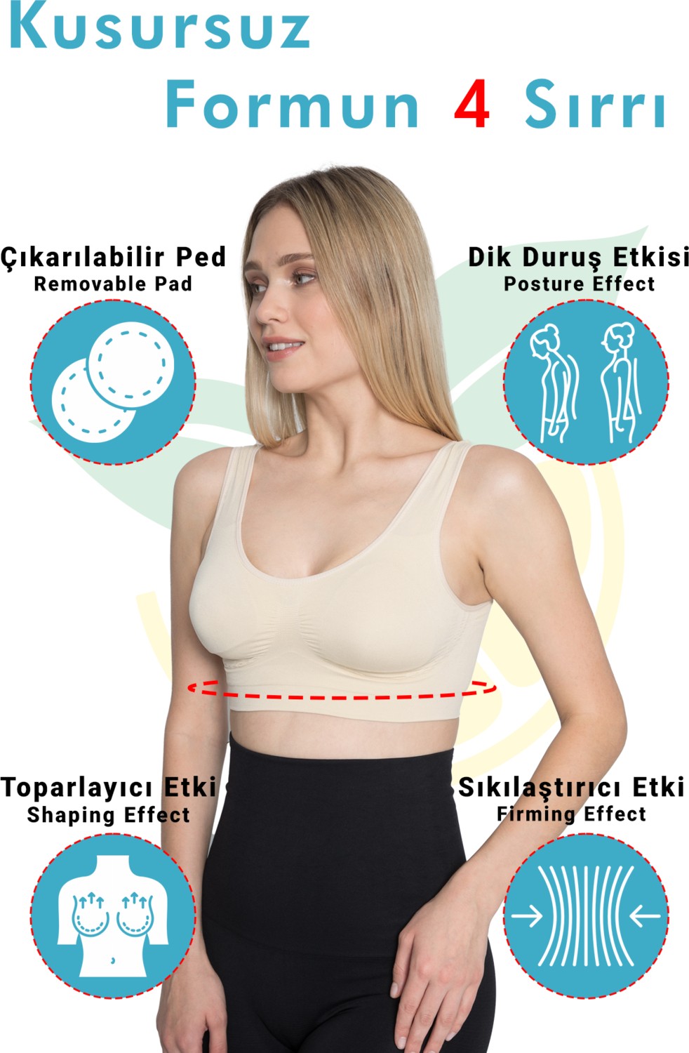 Elilom Göğüs Toparlayıcı Pedli Büstiyer Korse, Sarkma Önleyici Şekillendirici Sütyen ve Kalın Askılı (TEN), NESSA görsel 2