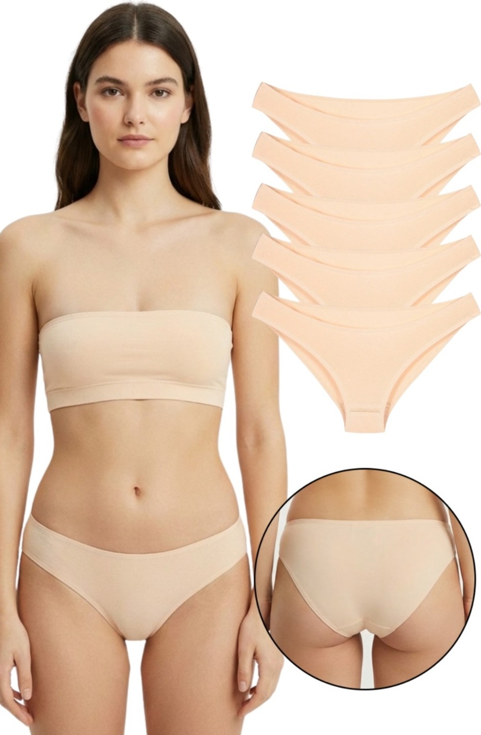 Sensu Kadın Günlük Pamuklu Külot Ten Bikini Model 5'li Paket KTS1058
