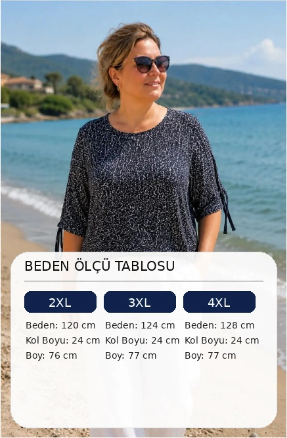 Snf Büyük Beden Kısa Kollu Bluz Minik Desenli 1 Adet Siyah Üstü Desenli Kaliteli Kullanışlı Şık