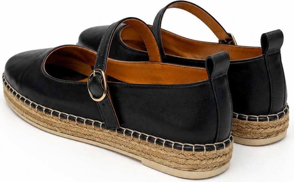 Butik Noble Shoes Hakiki Deri Siyah Kadın Espadril Babet görsel 2