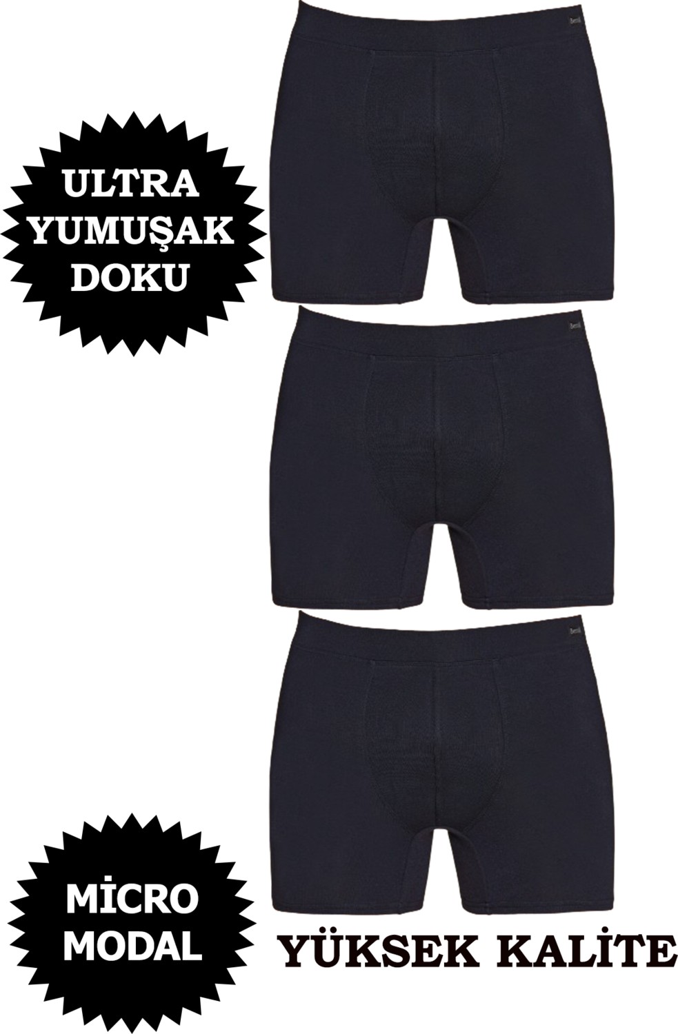 Berrak Erkek Micro Modal Boxer Yüksek Kalite 3'lü Paket görsel 3