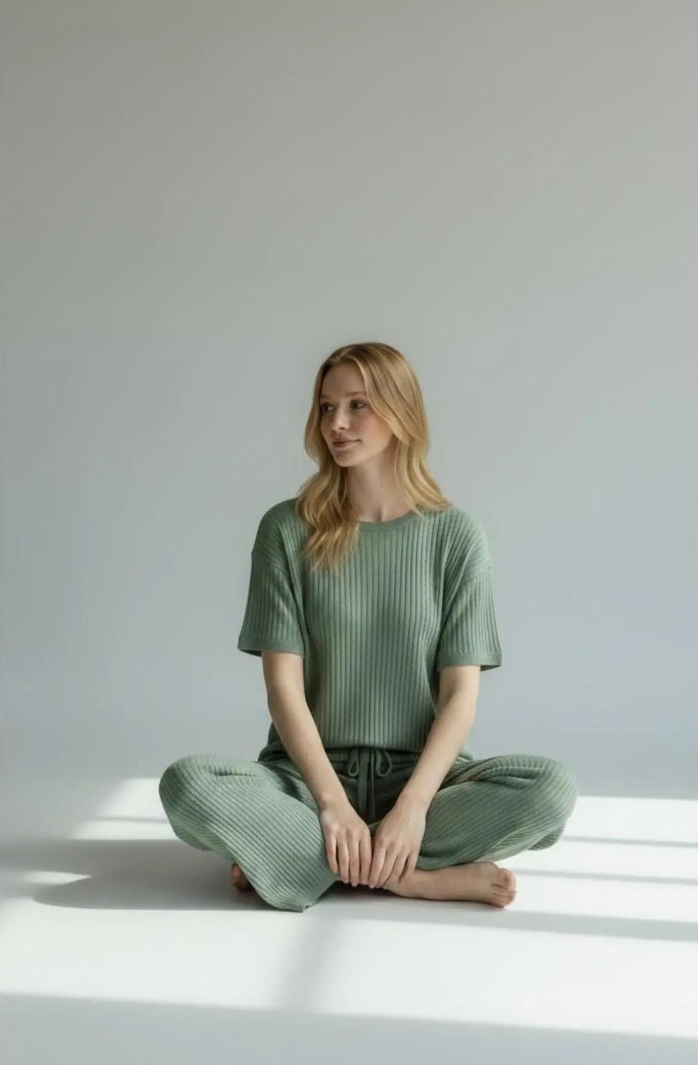Belirtilmemiş Kadın Kaşkorse Pijama Takımı Kısa Kollu Rahat Esnek Ev Giyimi görsel 8