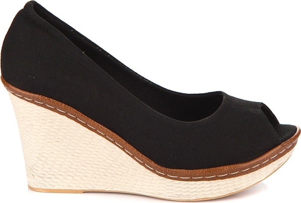Fox Shoes Siyah Kadın Dolgu Topuklu Ayakkabı Keten Malzeme ile Orta Taban Tipi 9674040305