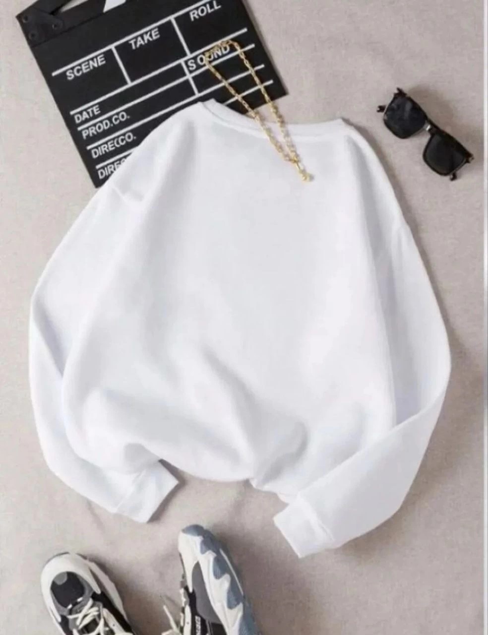 Tarz Yeri Kadın 3 Iplik Pamuklu Bisikilet Yaka Sweatshirt - Beyaz