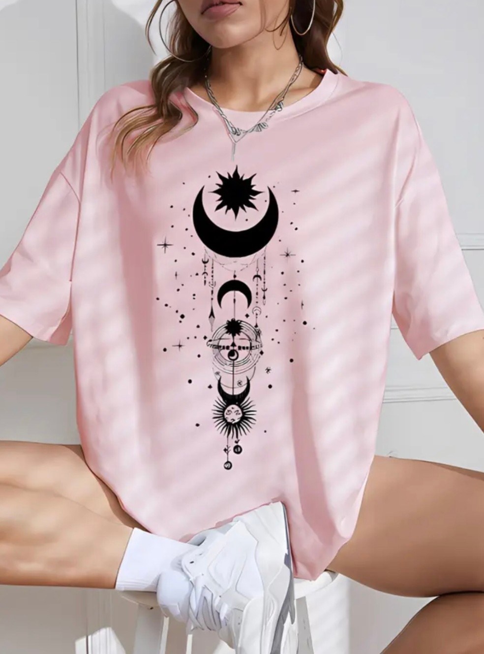 Nigrum Pardus Nıgrum Pardus Yeni Sezon Galaksi Sembol Baskılı %100 Pamuk Büyük Beden Kadın T-Shirt görsel 3