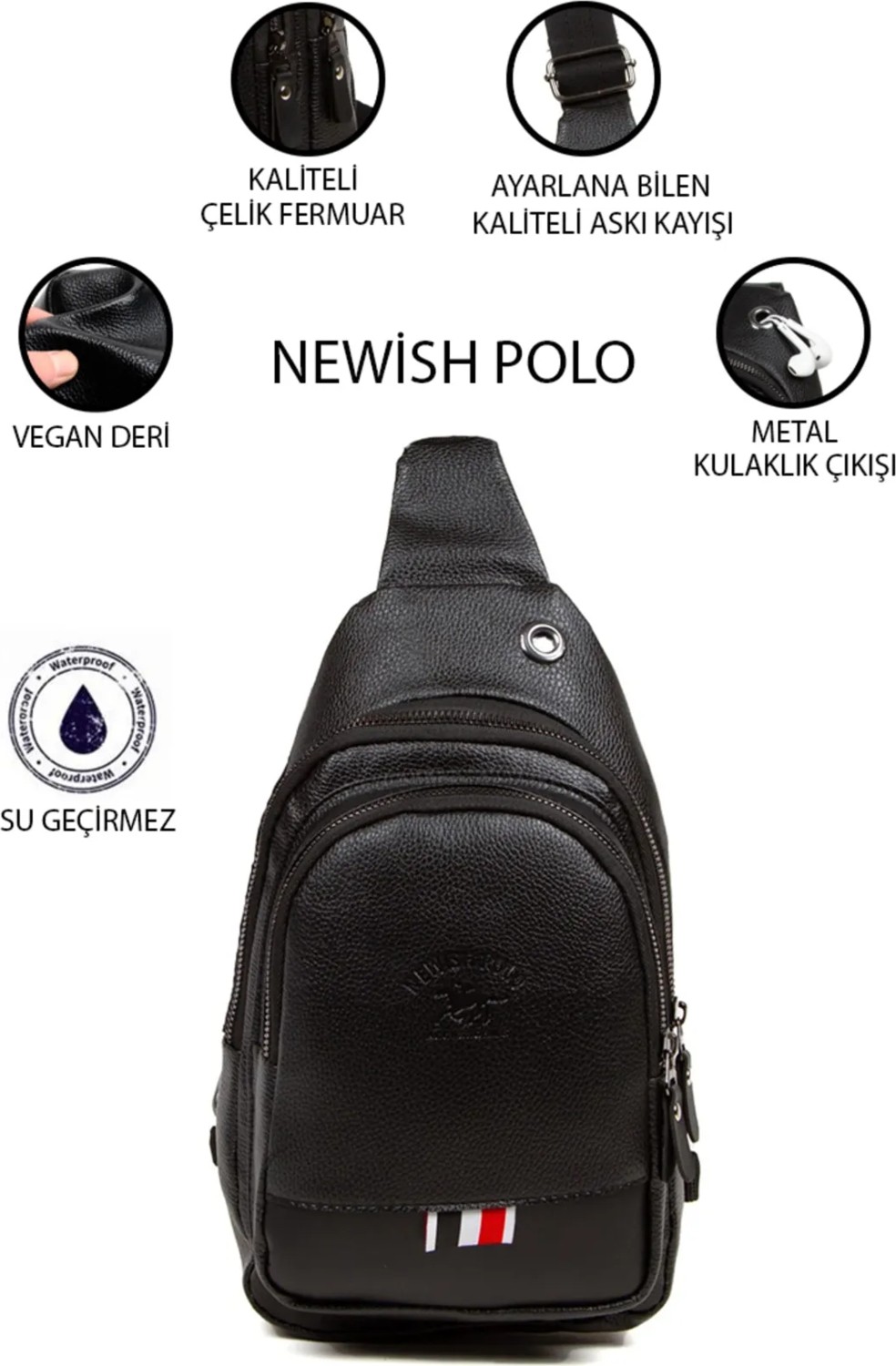 Tuldar Unisex Siyah Deri Çapraz Göğüs ve Omuz Çantası Günlük Kullanım İçin Suni Deri Malzeme tul231 görsel 7