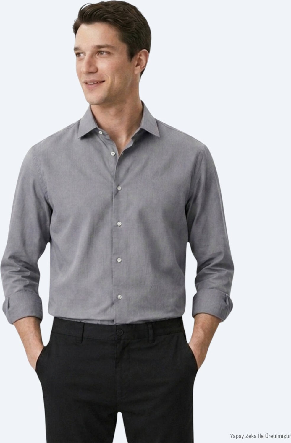 Kip Gri Regular Fit Uzun Dokuma Casual Pamuk Karışımlı Gömlek görsel 4