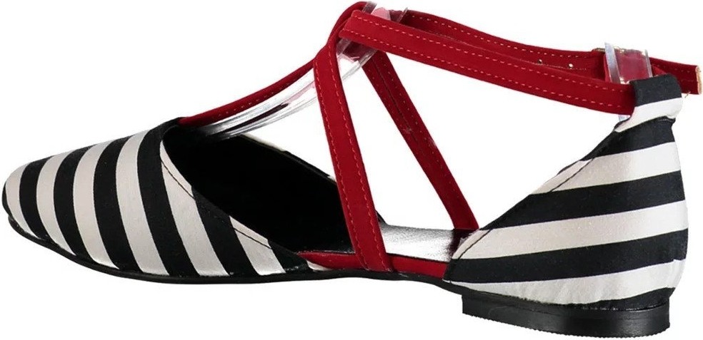 Fox Shoes Kadın Babet D726537304 Siyah/Beyaz/Kırmızı Neolit Taban görsel 6