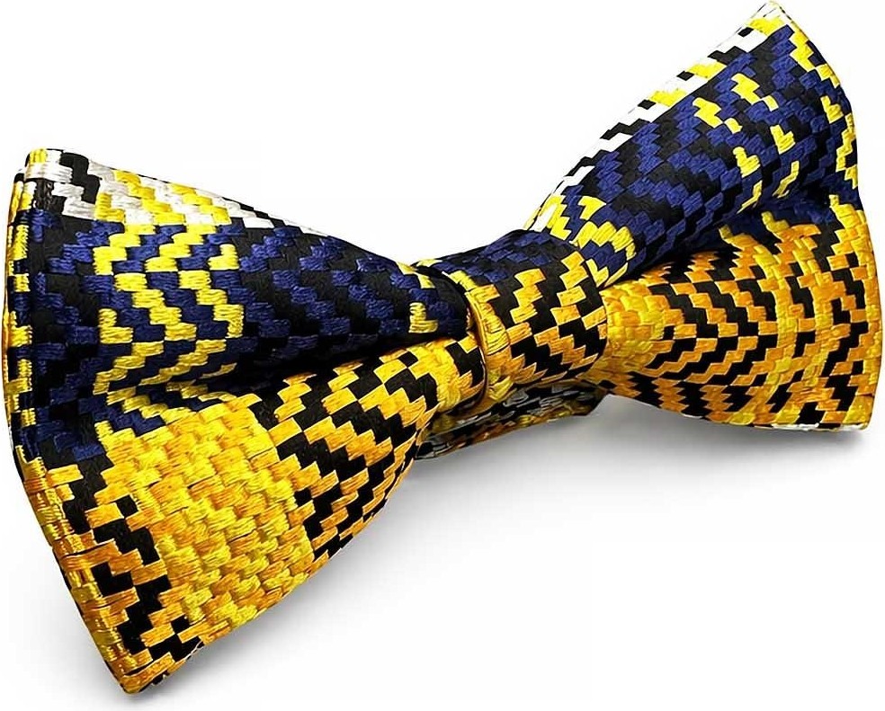 Kravatkolik Sarı - Lacivert Motif Ipek Papyon SB193 görsel 4