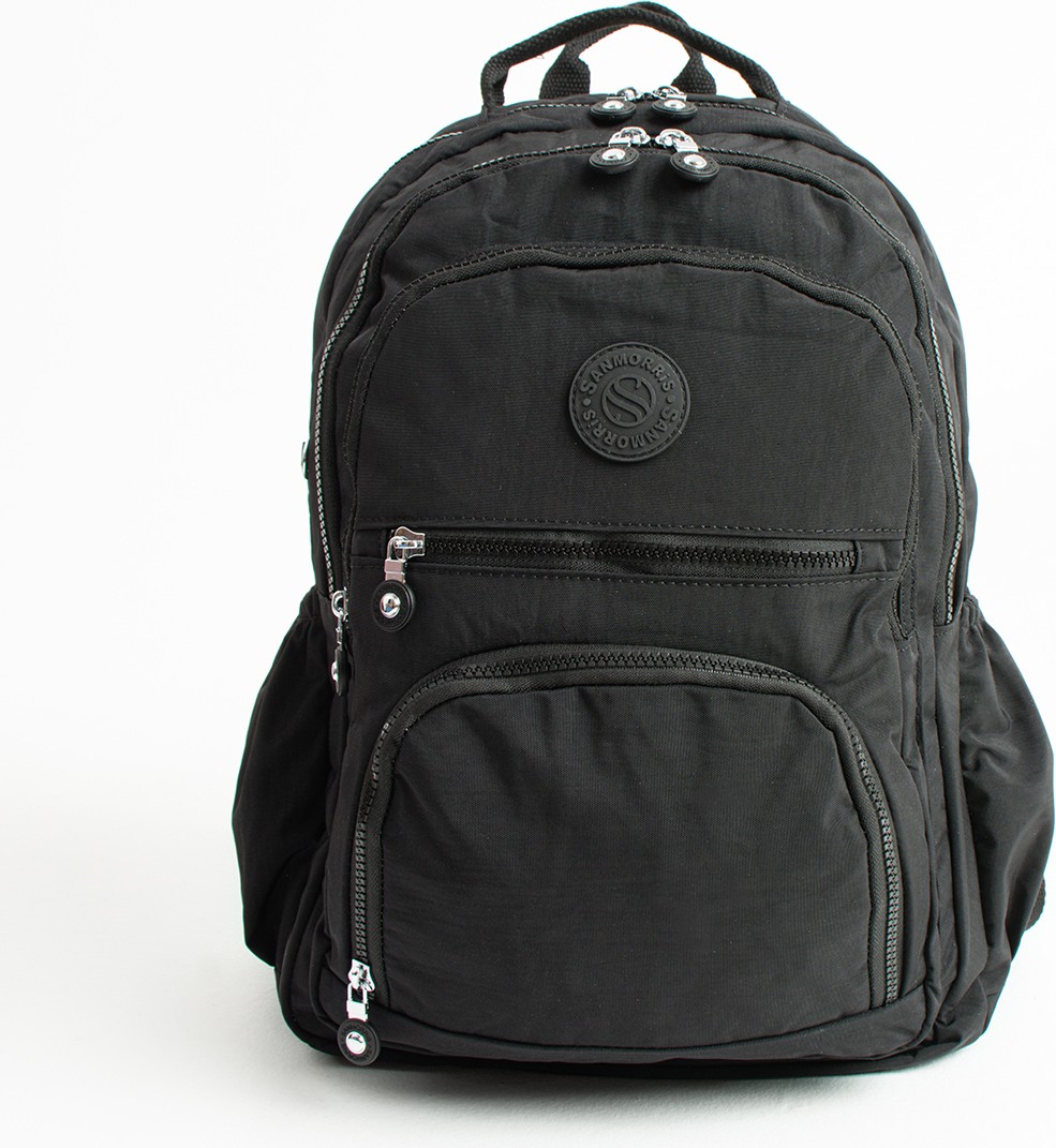 Sanmorris Unisex Suya Dayanıklı Krinkıl Kumaş Çok Gözlü Siyah Renkli Laptop Okul Ve Sırt Çantası