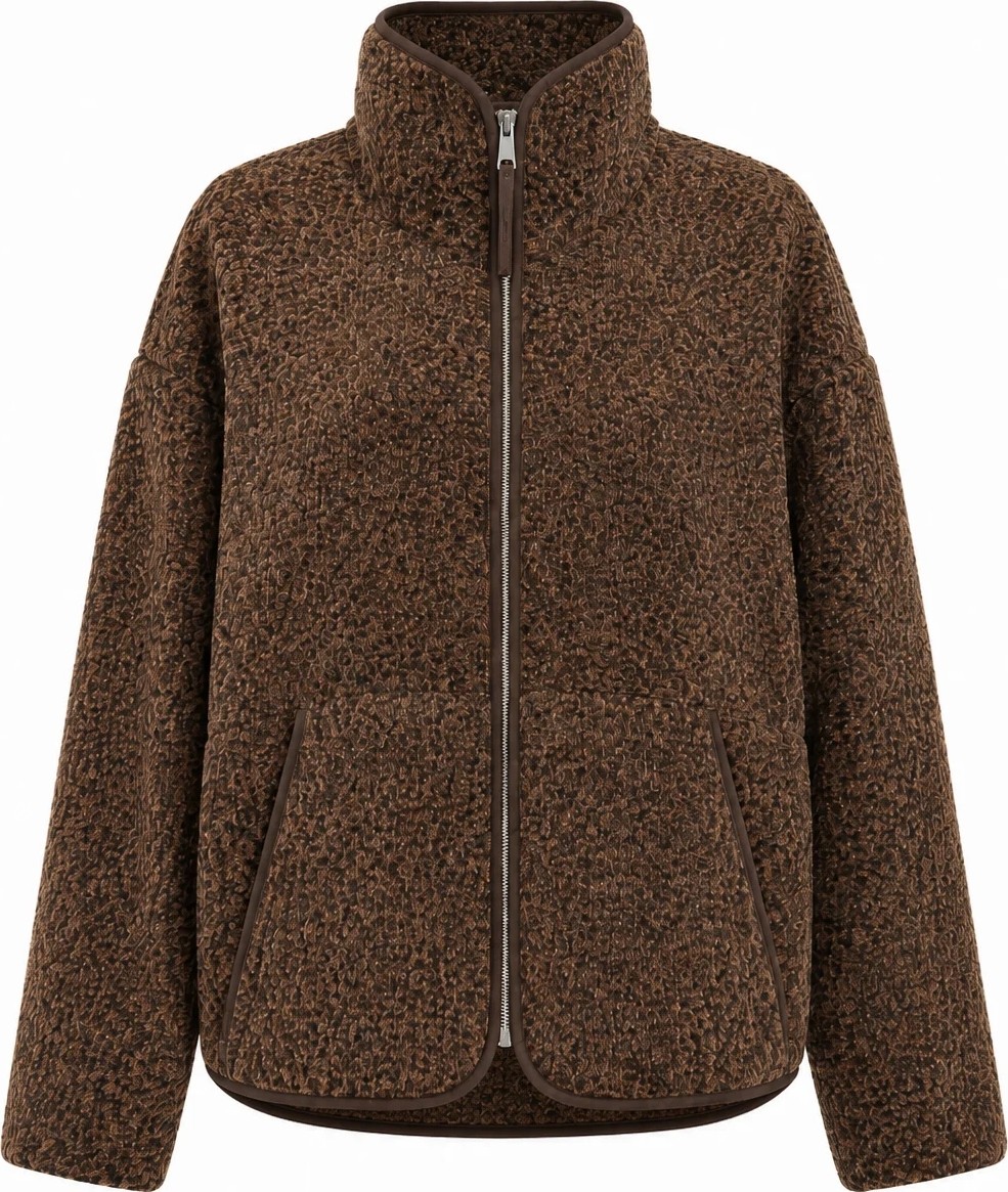Mixray 4984 Kadın Fermuarlı Önden Cepli Yumuşak Dokulu Dik Yaka Polar Sweatshirt Kahve