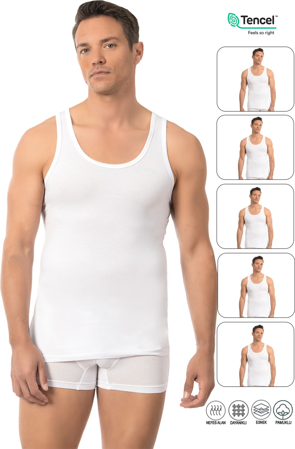 Özkan Underwear Özkan 10852 5'li Paket Erkek Premium Kumaş Pamuklu Modal Esnek Rahat Kalın Askılı Atlet görsel 7