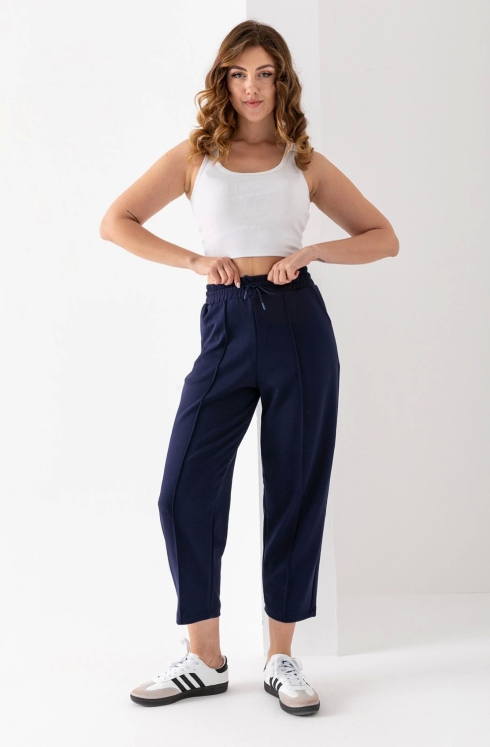 PHANTOM JEANS Kadın Füme Beli Lastikli Modal Kumaş Çımalı Bilek Pantolon Yumuşak Dokulu Şık Bağcıklı Pantolon görsel 5