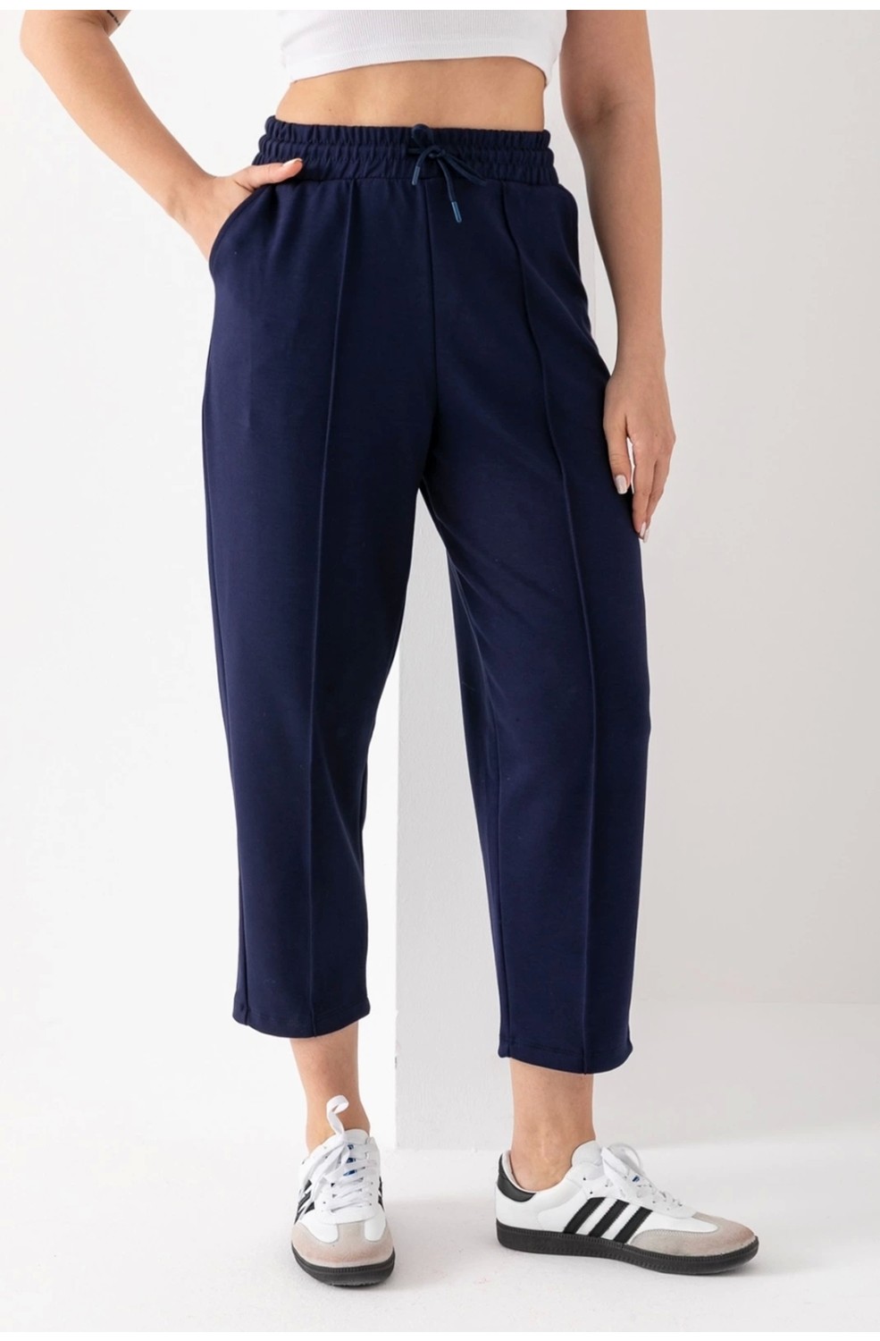 PHANTOM JEANS Kadın Füme Beli Lastikli Modal Kumaş Çımalı Bilek Pantolon Yumuşak Dokulu Şık Bağcıklı Pantolon görsel 7