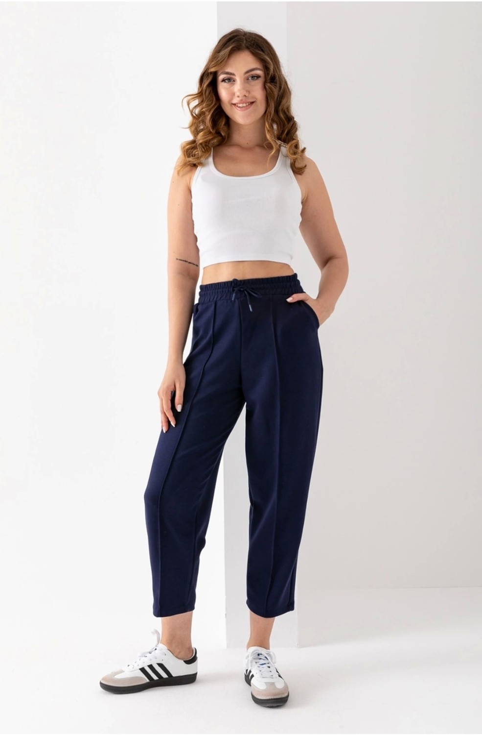 PHANTOM JEANS Kadın Füme Beli Lastikli Modal Kumaş Çımalı Bilek Pantolon Yumuşak Dokulu Şık Bağcıklı Pantolon görsel 8