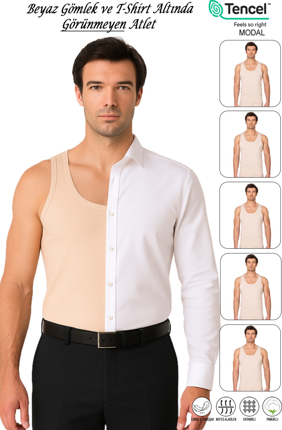 Özkan Underwear Özkan 10852 5'li Paket Erkek Premium Kumaş Pamuklu Modal Esnek Rahat Kalın Askılı Atlet