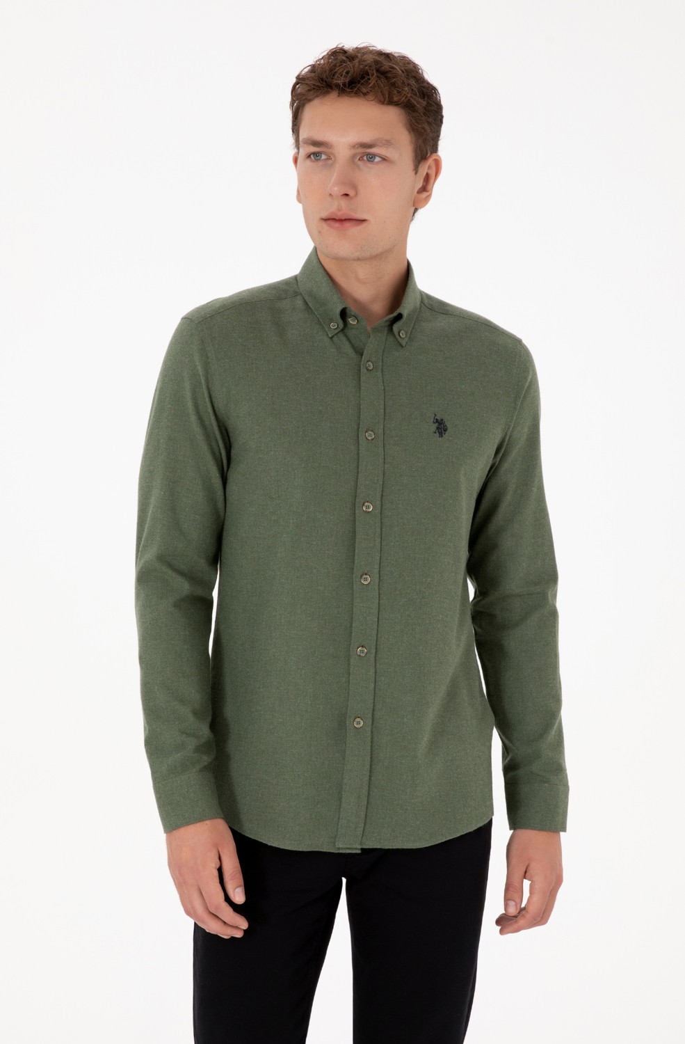 U.S. Polo Assn. Erkek Haki Uzun Kollu Basic Gömlek 50316721-VR027