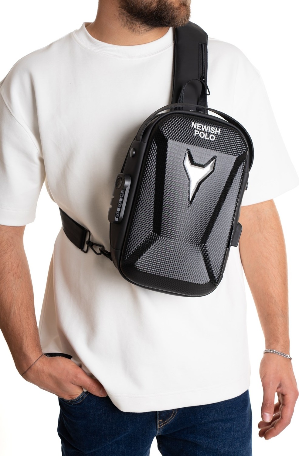 Newish Polo Erkek Şifreli Kilitli Su Geçirmez Sling Bag Çapraz Omuz ve Sırt Çantası - NEWPOLO404