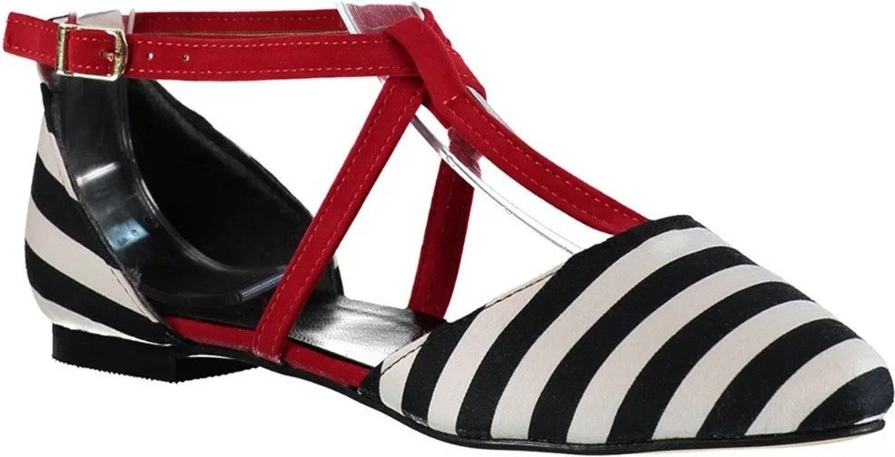 Fox Shoes Kadın Babet D726537304 Siyah/Beyaz/Kırmızı Neolit Taban görsel 5