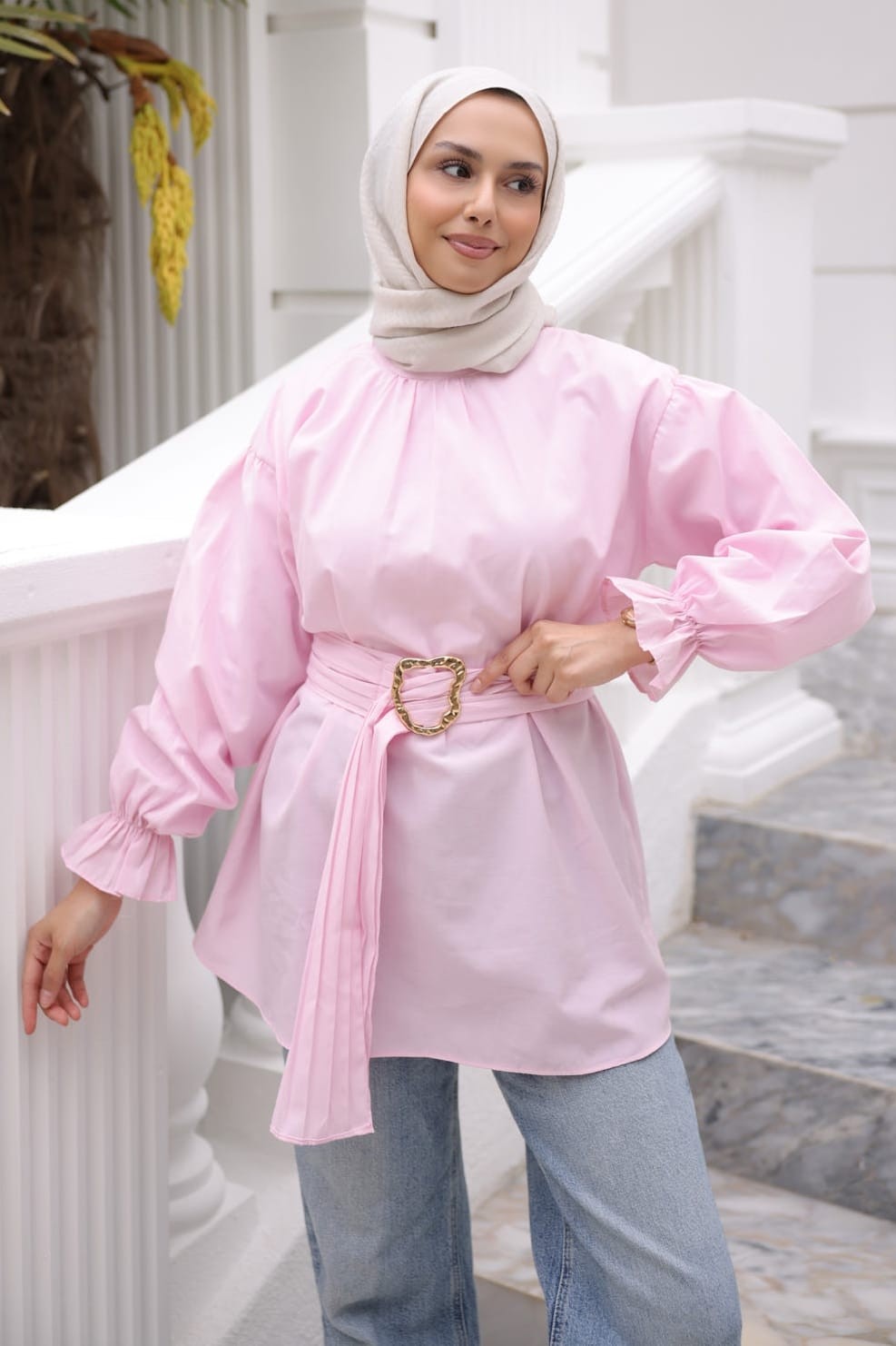 İmaj Butik Bebe Mavi Kol Lastikli Kemerli Gömlek görsel 6