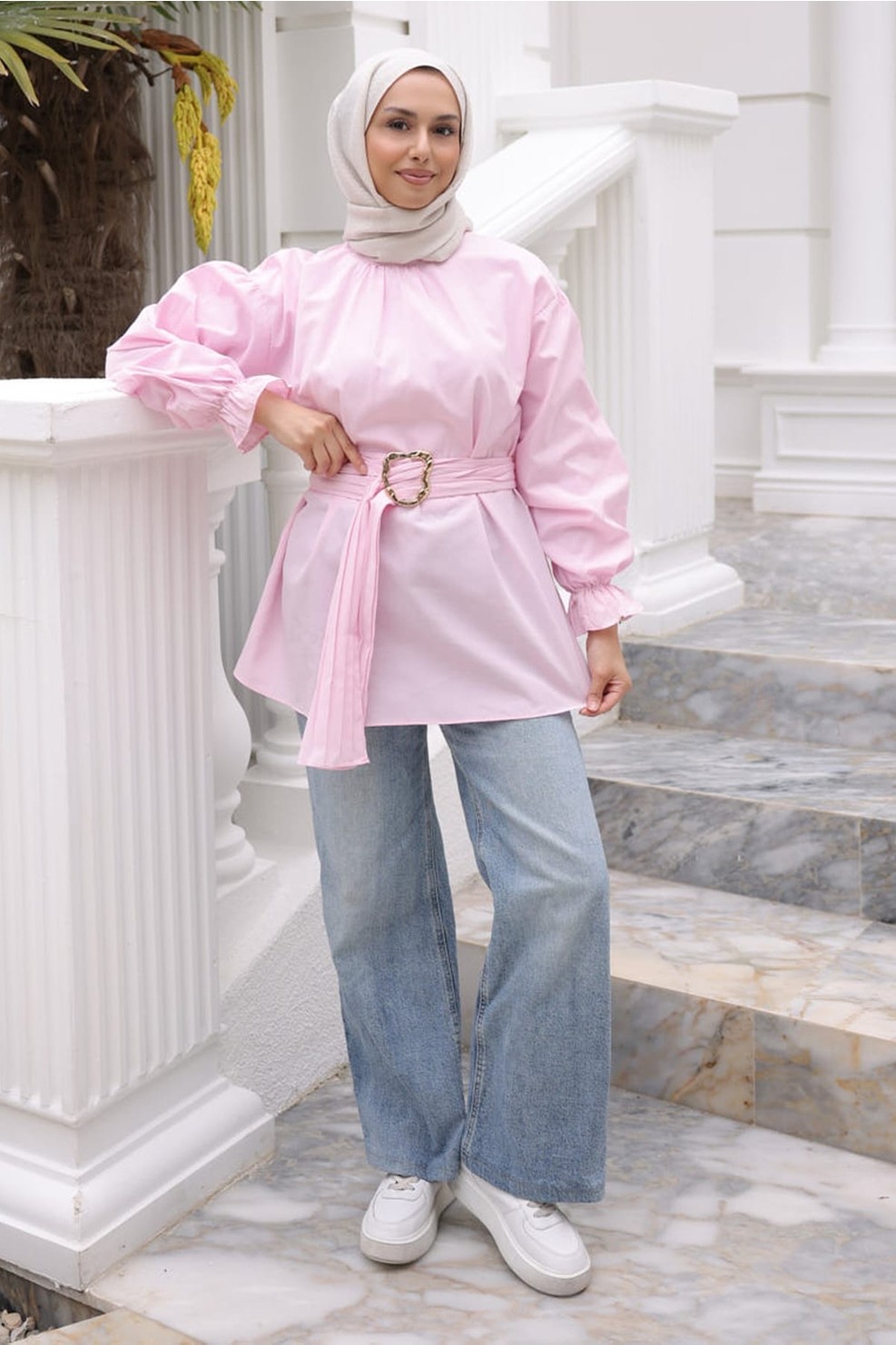 İmaj Butik Bebe Mavi Kol Lastikli Kemerli Gömlek görsel 7