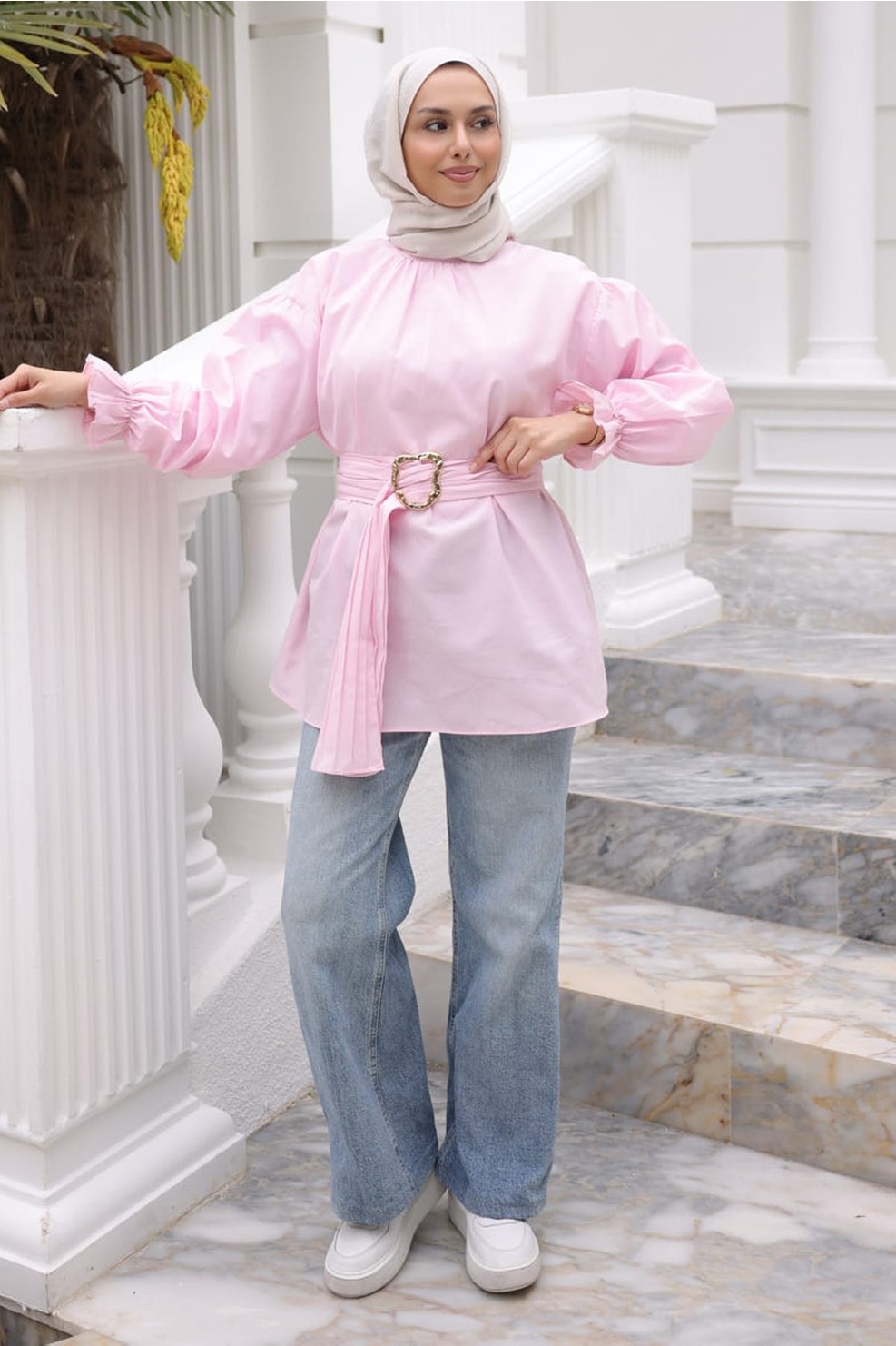 İmaj Butik Bebe Mavi Kol Lastikli Kemerli Gömlek görsel 8