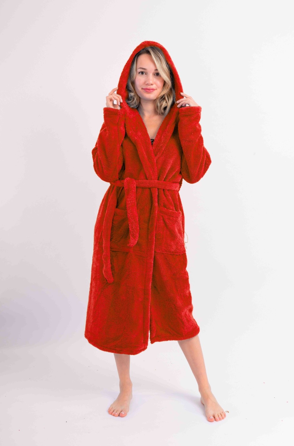 Sweet's Collection Uzun Kapüşonlu Kadın Wellsoft Peluş Sabahlık görsel 5