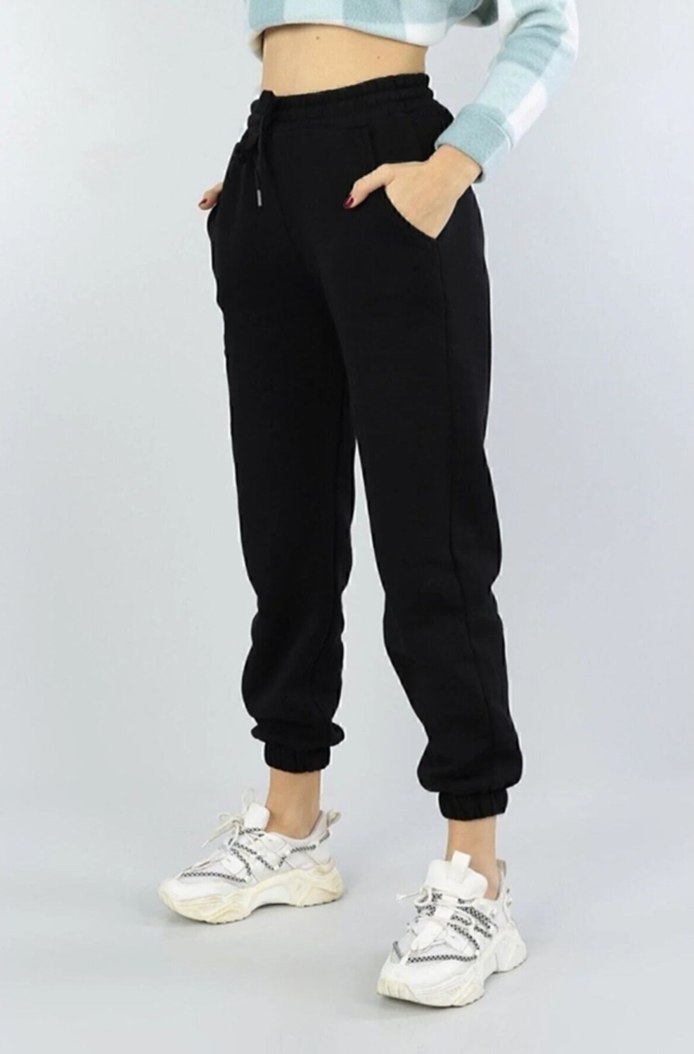 Pandy 2'li Unisex Siyah-Gri Yüksek Belli Jogger Eşofman Altı görsel 2