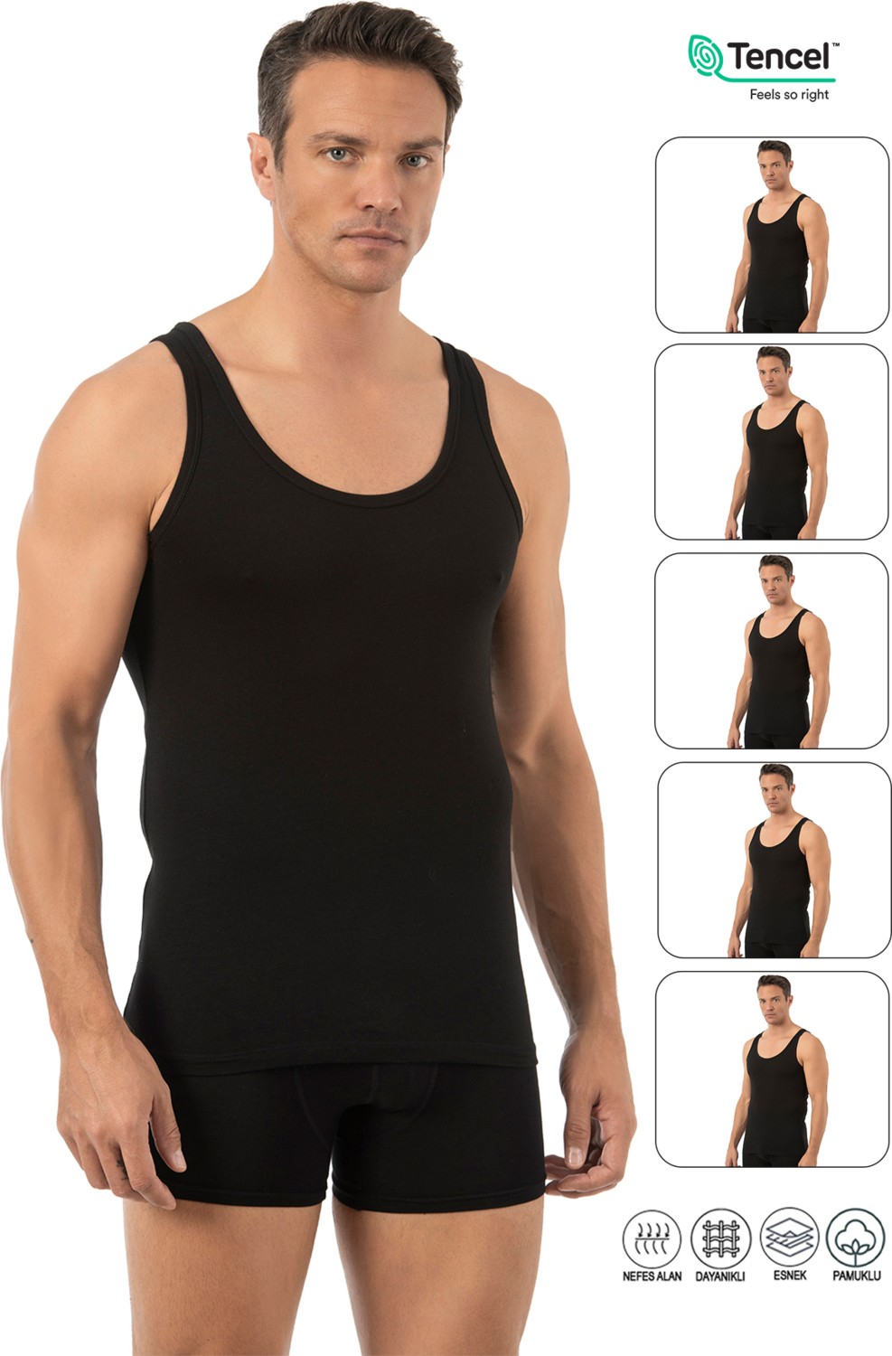Özkan Underwear Özkan 10852 5'li Paket Erkek Premium Kumaş Pamuklu Modal Esnek Rahat Kalın Askılı Atlet