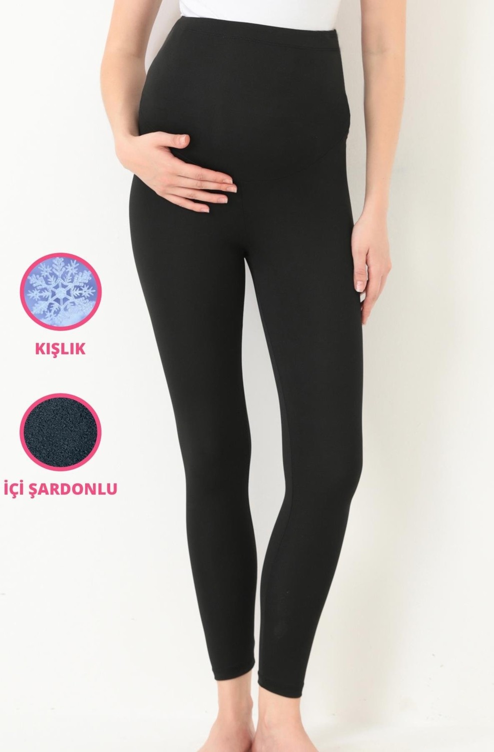 Cottonhill Beauty Cottonhill Siyah Şardonlu Beli Ayarlanabilir Yüksek Bel Hamile Tayt