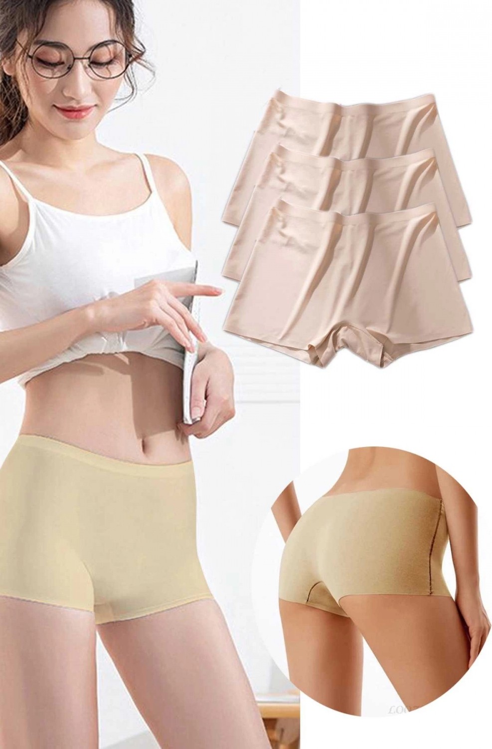 MiraLive 3 Adet Kadın Dikişsiz Görünmez Iz Yapmaz Mini Şort Boxer Ten