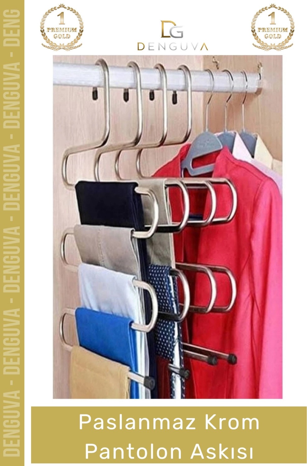 Denguva #pantolonaskısı Dayanıklı Elbise Dolabı Düzenleyici Kaymaz Kavramalı Paslanmaz Krom Pantolon Askısı görsel 4