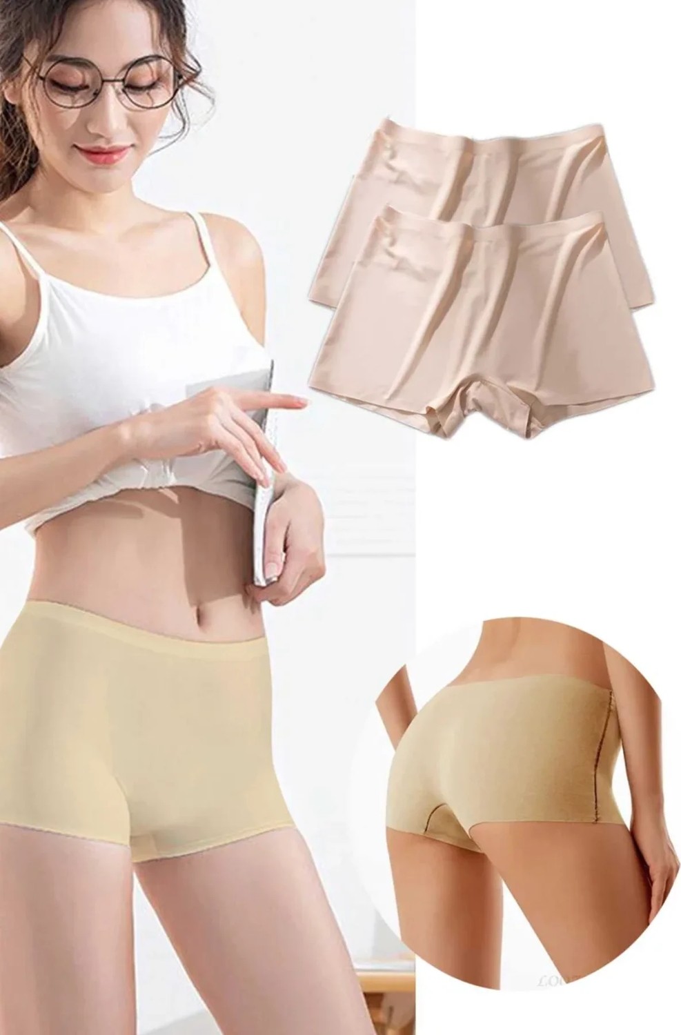 2 Adet Kadın Dikişsiz Görünmez Iz Yapmaz Mini Şort Boxer Ten