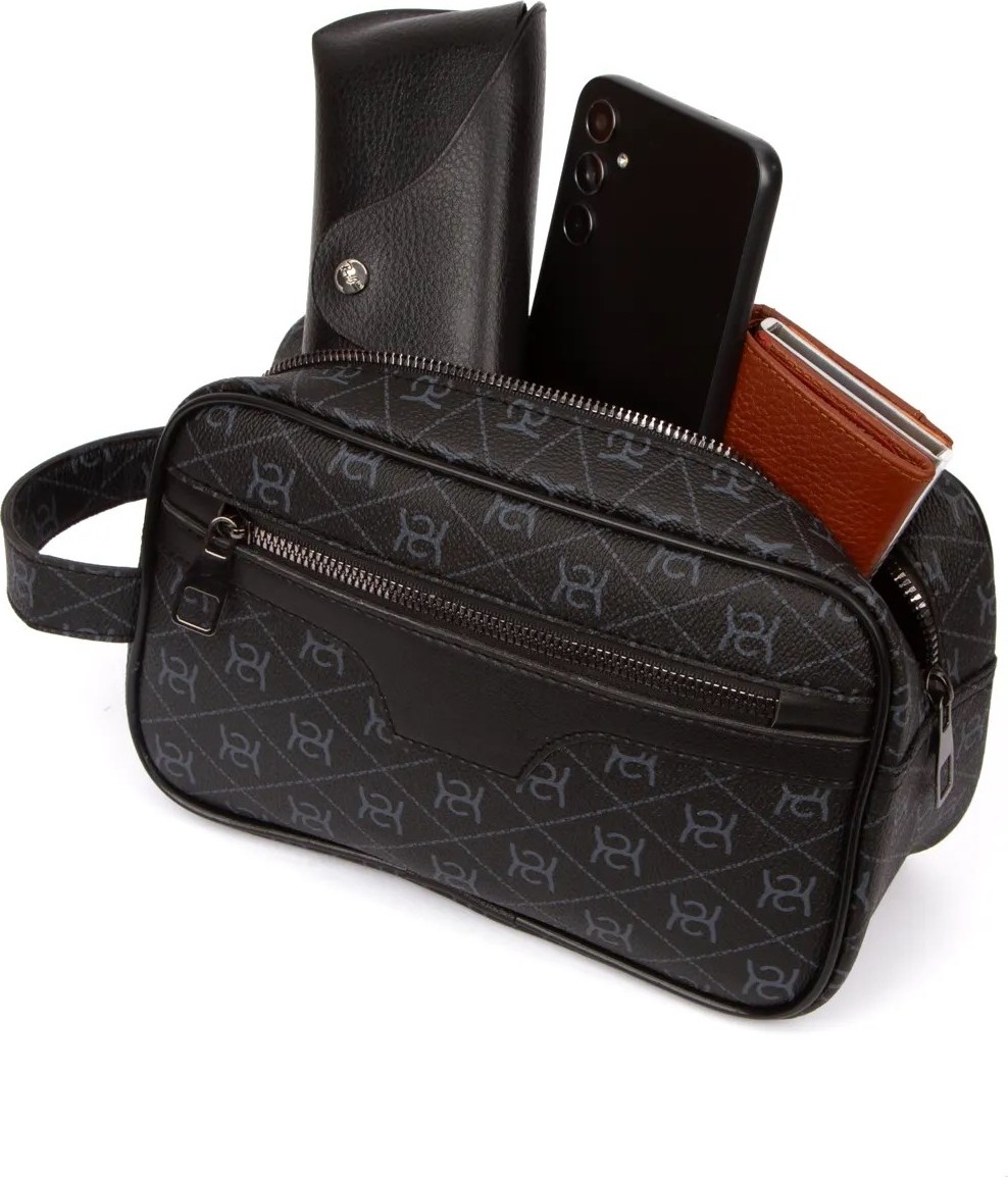 Newish Polo Erkek Deri Portföy Clutch Traş Kozmetik Bakım Ve Günlük El Çantası (14X24CM) newpolo171 - Siyah