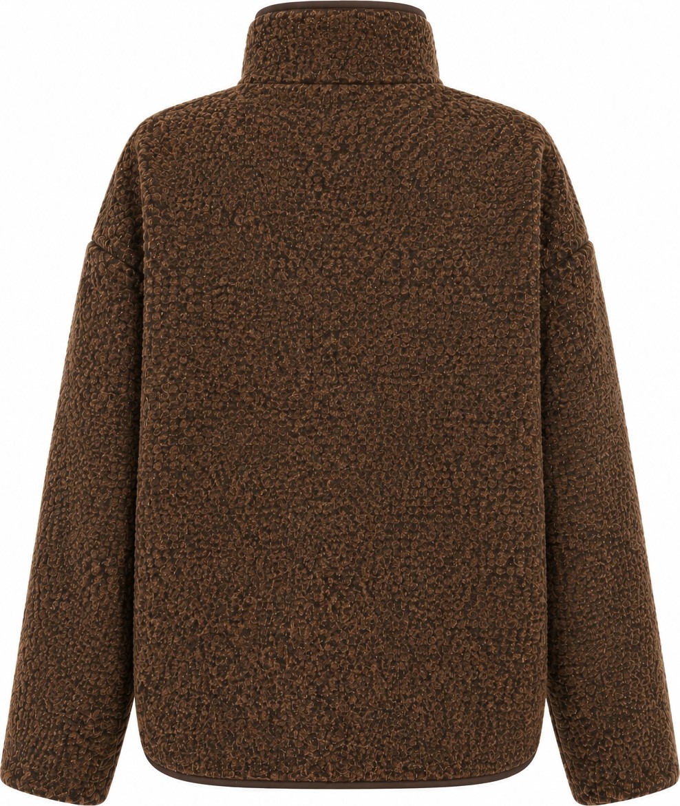 Mixray 4984 Kadın Fermuarlı Önden Cepli Yumuşak Dokulu Dik Yaka Polar Sweatshirt Kahve görsel 8