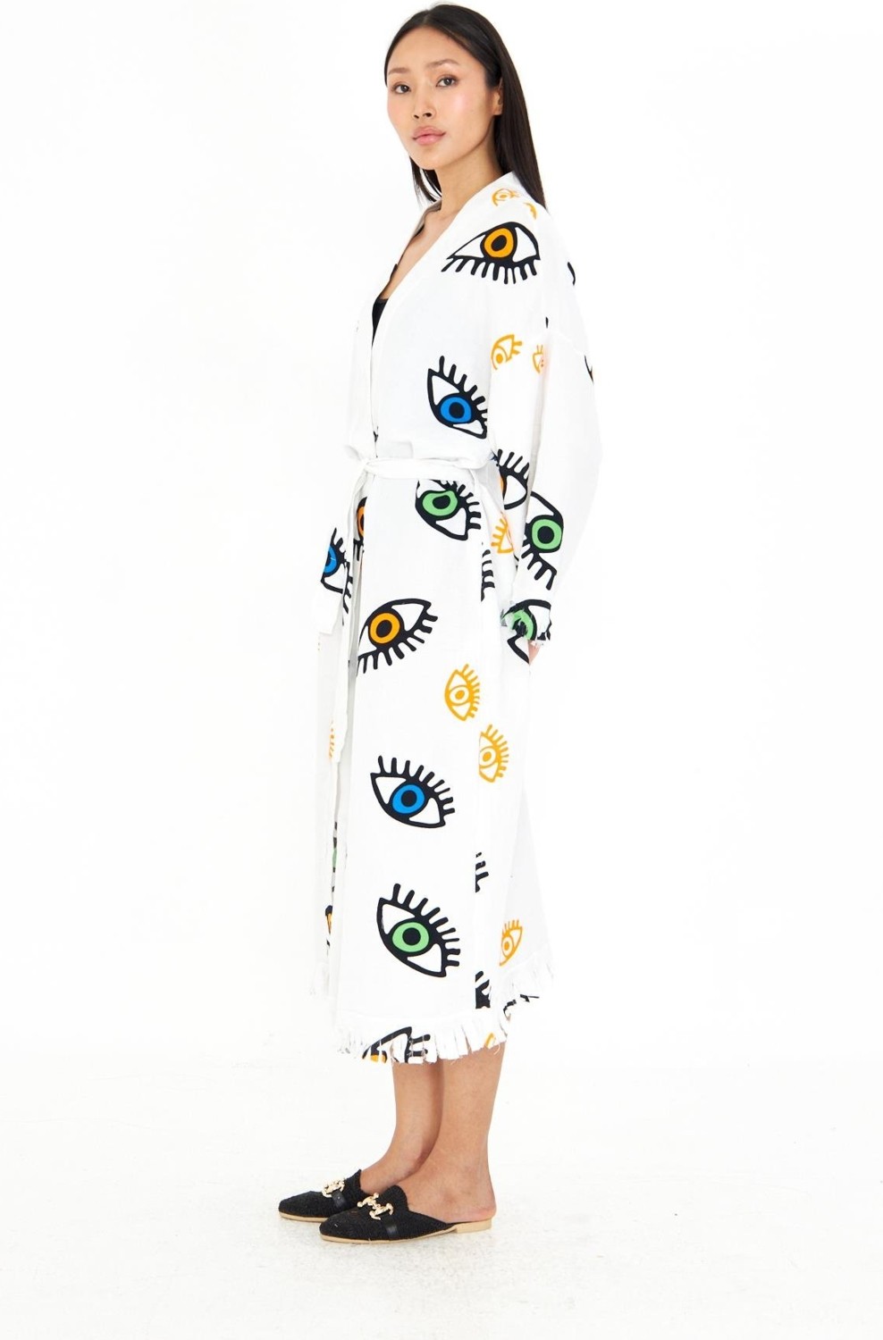 Tiffany & Tomato Göz Baskılı Uzun Müslin Kimono görsel 3