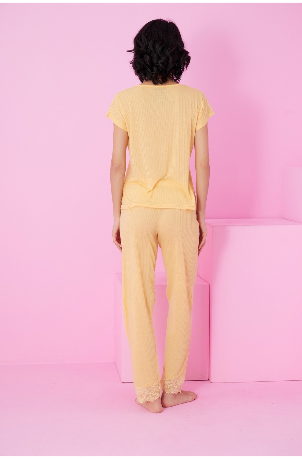 Siyah İnci Vişne Soft Touch Ince Mevsimlik Dantel Detaylı Örme Pijama TAKIM7864 görsel 3