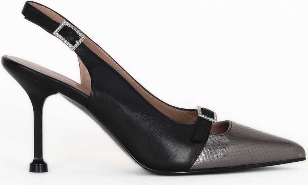 Bueno Shoes Siyah Deri-Çelik Yılan Kadın Topuklu Ayakkabı 33WG7588 33WG7588