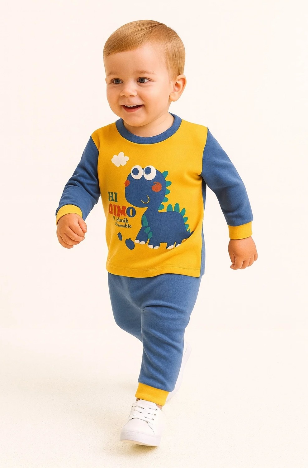 Aden Kids Erkek Çocuk Dinozor Baskılı Pamuklu Penye Pijama Takımı 0-5 Yaş, Mevsimlik, Günlük Kullanıma Uygun görsel 3
