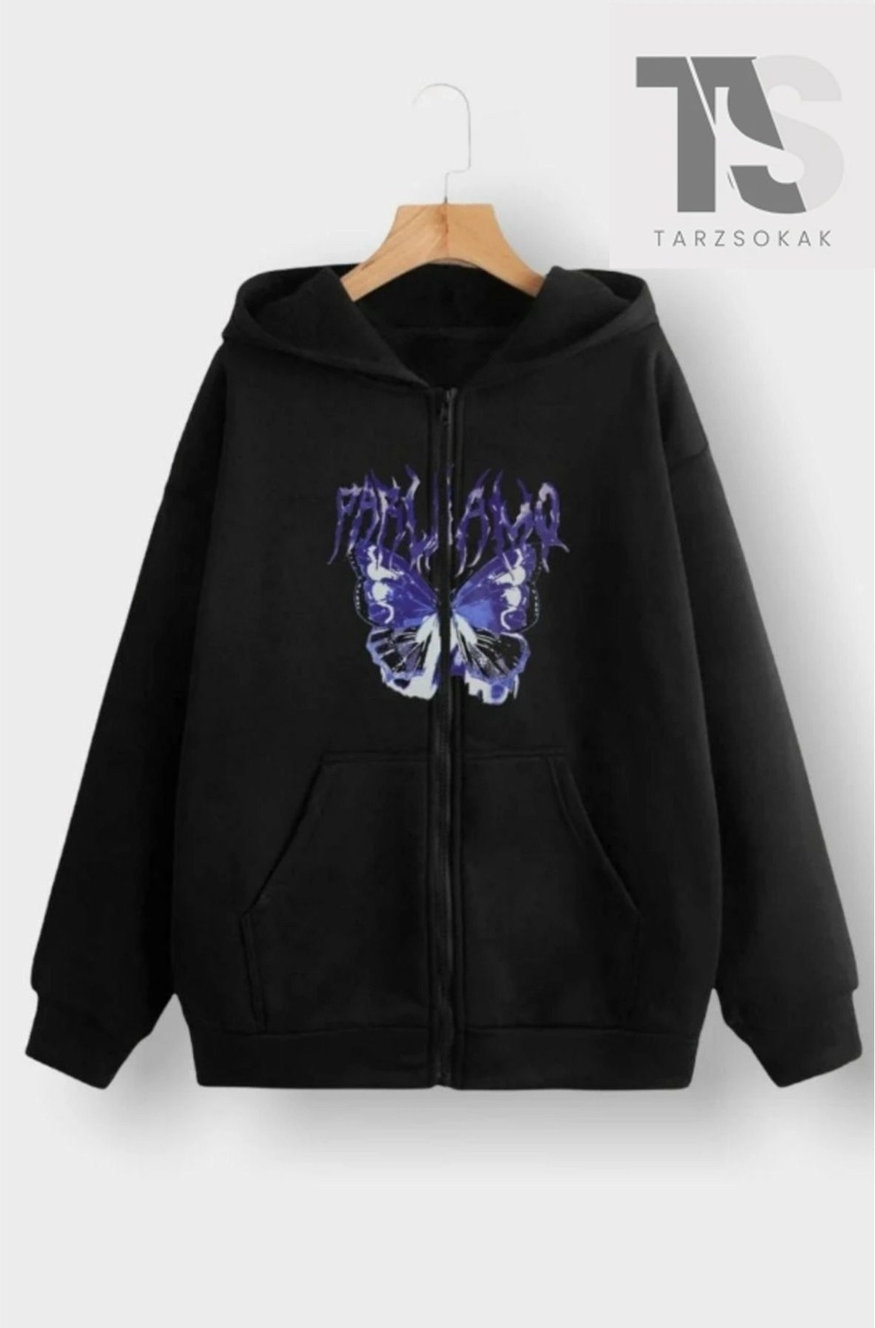 Tarzsokak Mor Kelebek Yazılı Sweatshirt Fermuarlı Hırka