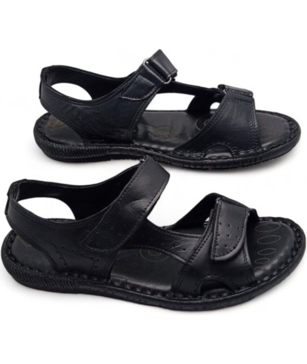 Magic Shoes Deri Ortopedik Erkek Sandalet Siyah Renk Yumuşak Tabanlı Rahat Kullanım görsel 3