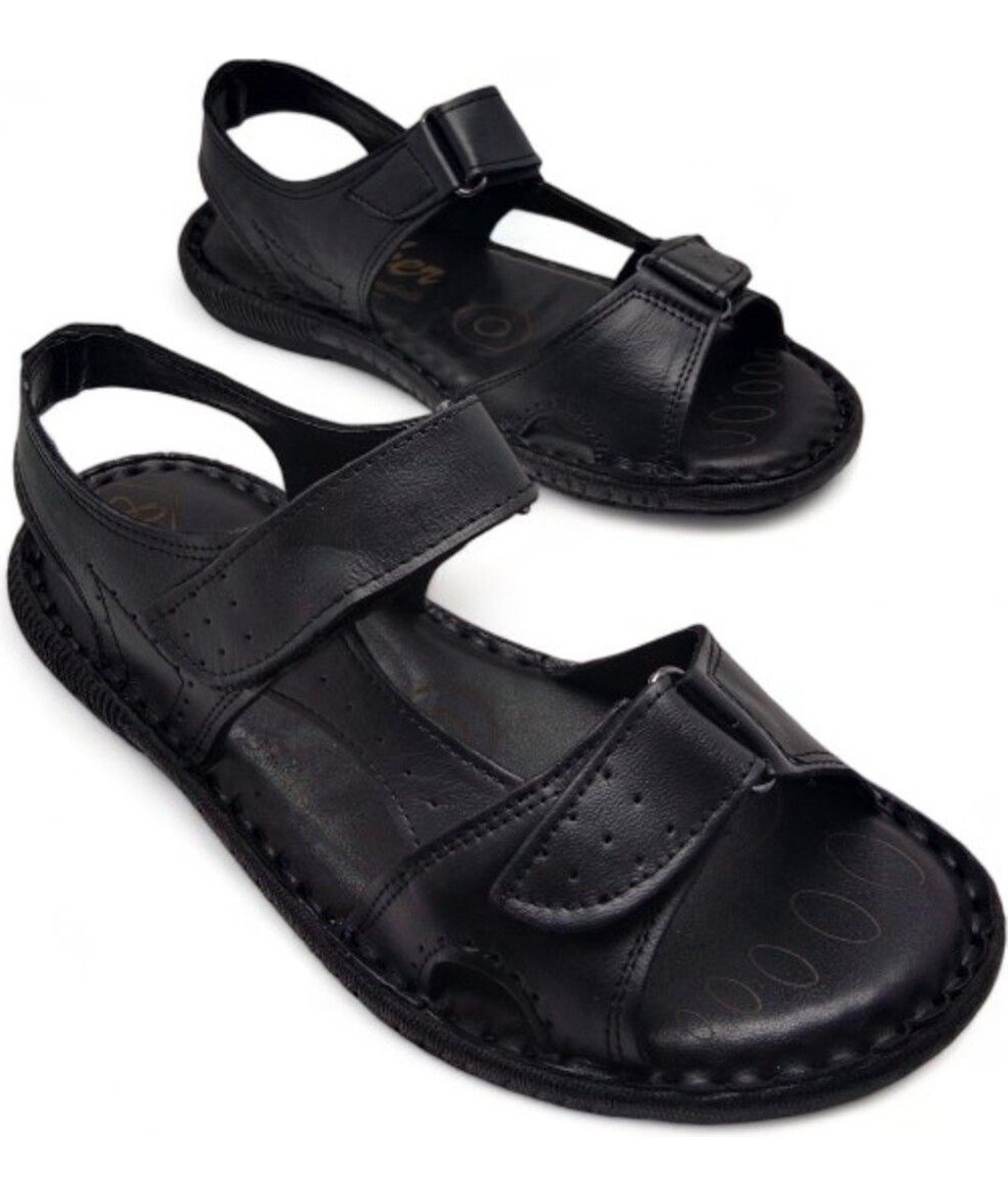 Magic Shoes Deri Ortopedik Erkek Sandalet Siyah Renk Yumuşak Tabanlı Rahat Kullanım görsel 4