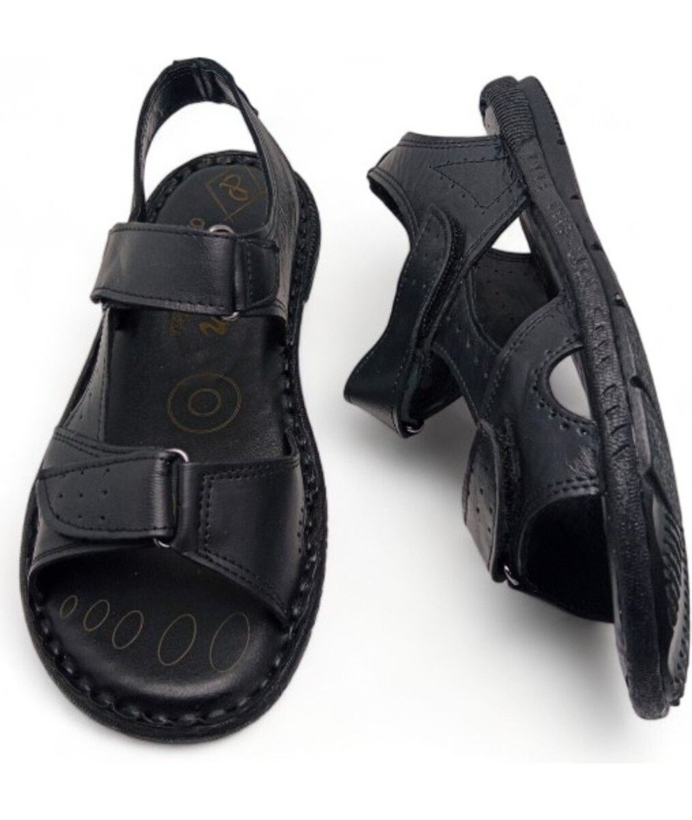 Magic Shoes Deri Ortopedik Erkek Sandalet Siyah Renk Yumuşak Tabanlı Rahat Kullanım görsel 5