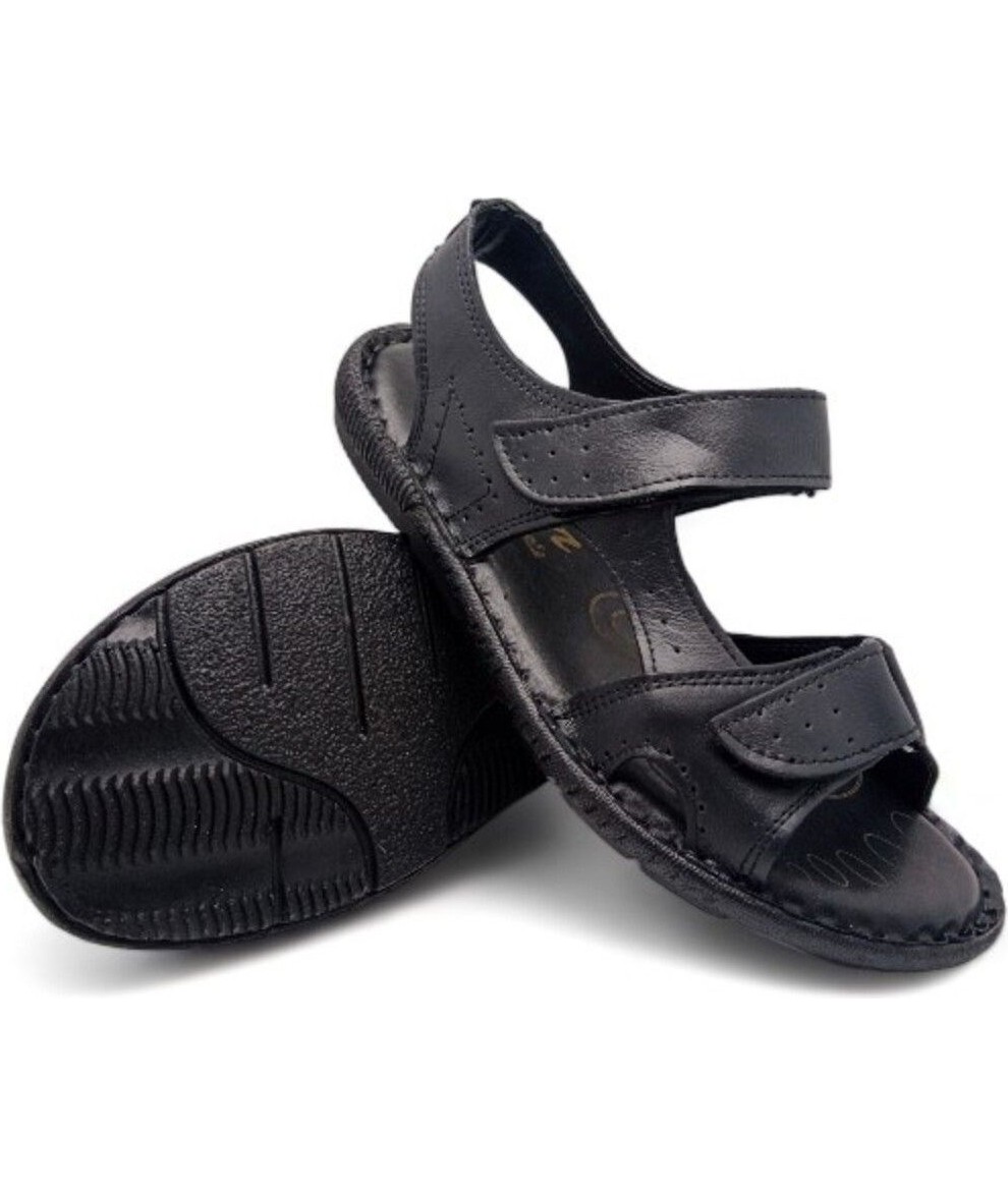 Magic Shoes Deri Ortopedik Erkek Sandalet Siyah Renk Yumuşak Tabanlı Rahat Kullanım görsel 6