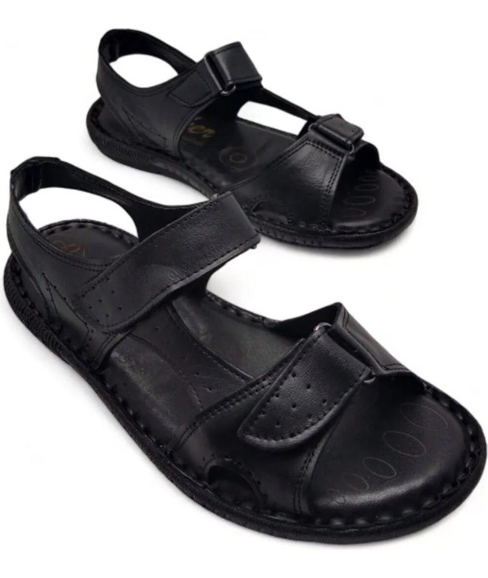 Magic Shoes Deri Ortopedik Erkek Sandalet Siyah Renk Yumuşak Tabanlı Rahat Kullanım görsel 7
