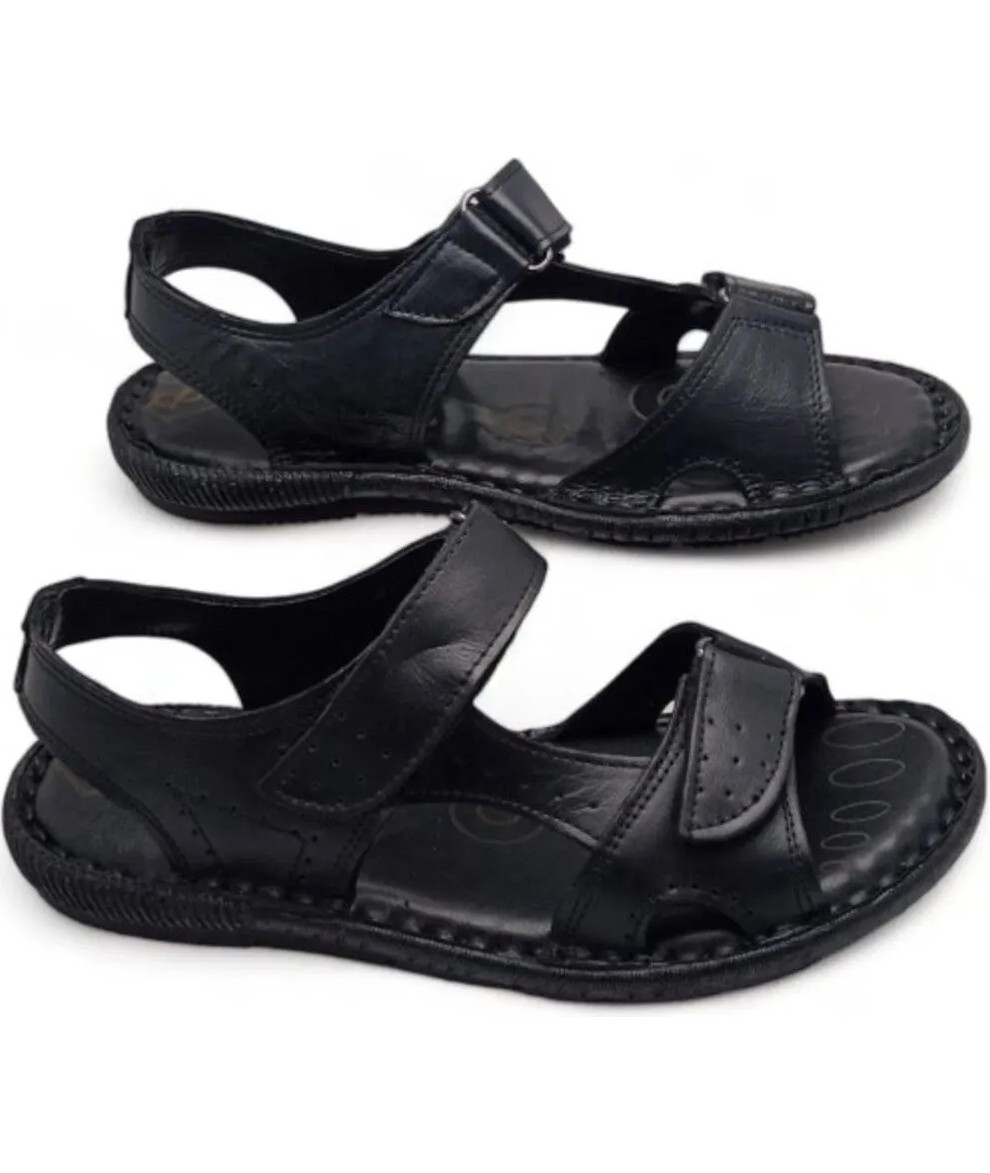 Magic Shoes Deri Ortopedik Erkek Sandalet Siyah Renk Yumuşak Tabanlı Rahat Kullanım görsel 8