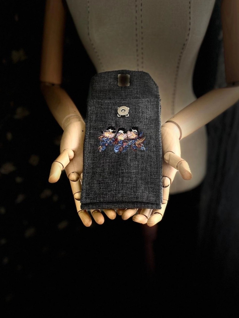 Ggart Handmade Meadov Nakış Işlemeli Keten Telefon Çantası, Telefon Kılıfı Artv4 görsel 2
