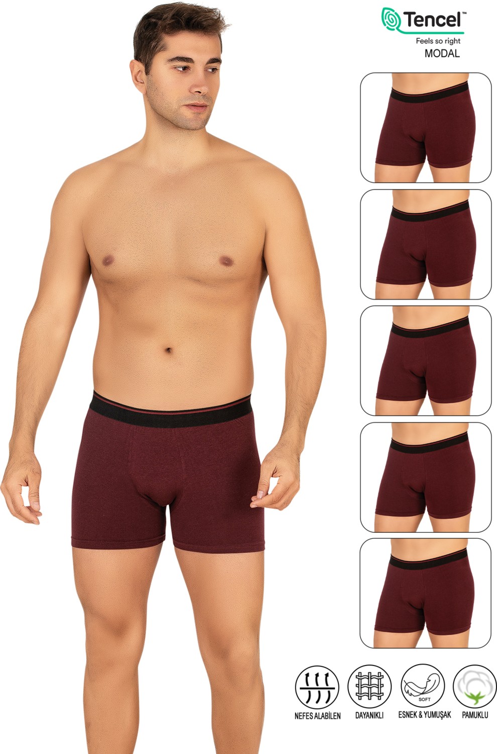 Özkan Underwear Özkan 11256 5'li Paket Erkek Premium Kumaş Modal Pamuklu Esnek Yumuşak Boxer Şort